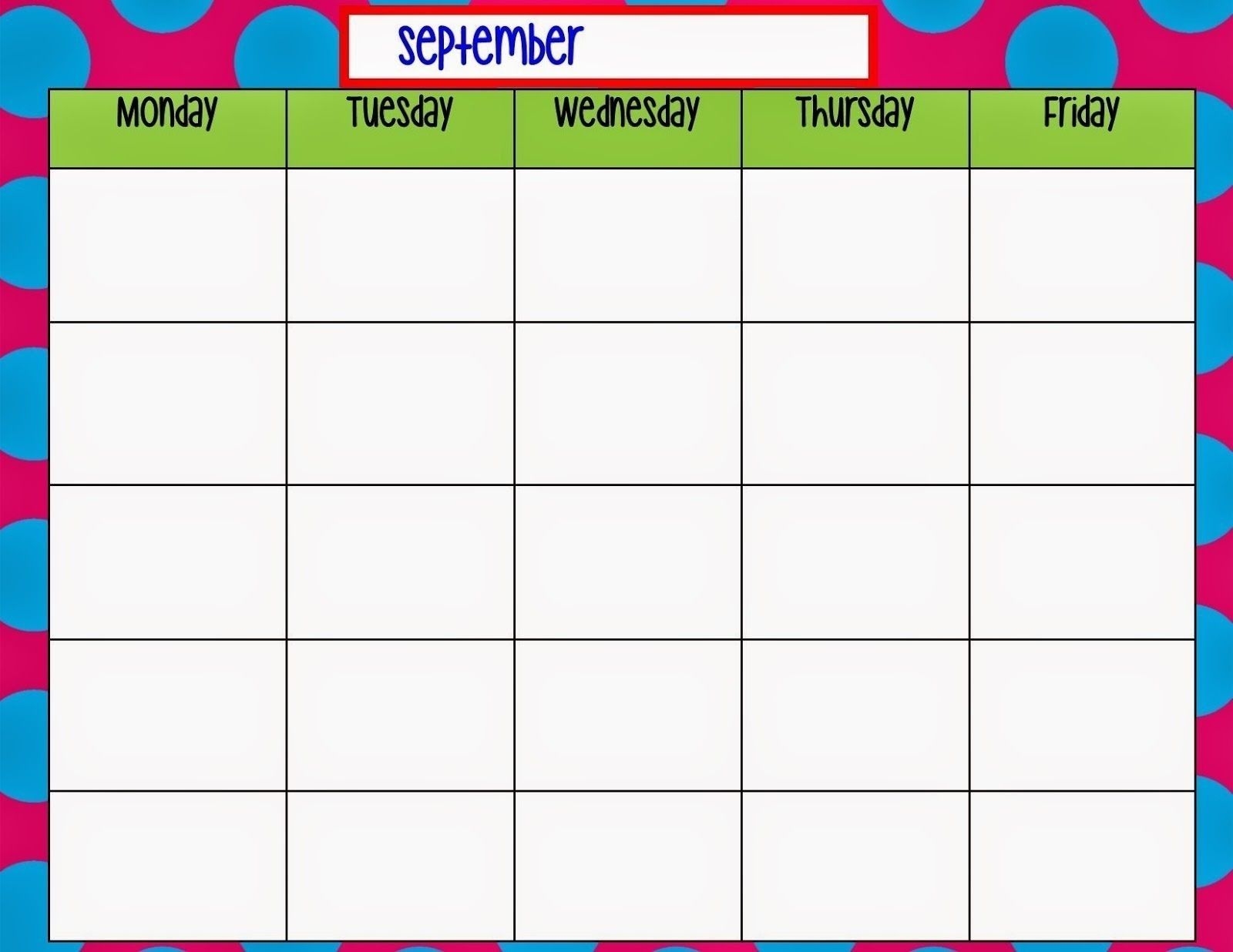 Blank Monday Through Friday Pdf | Calendar Template