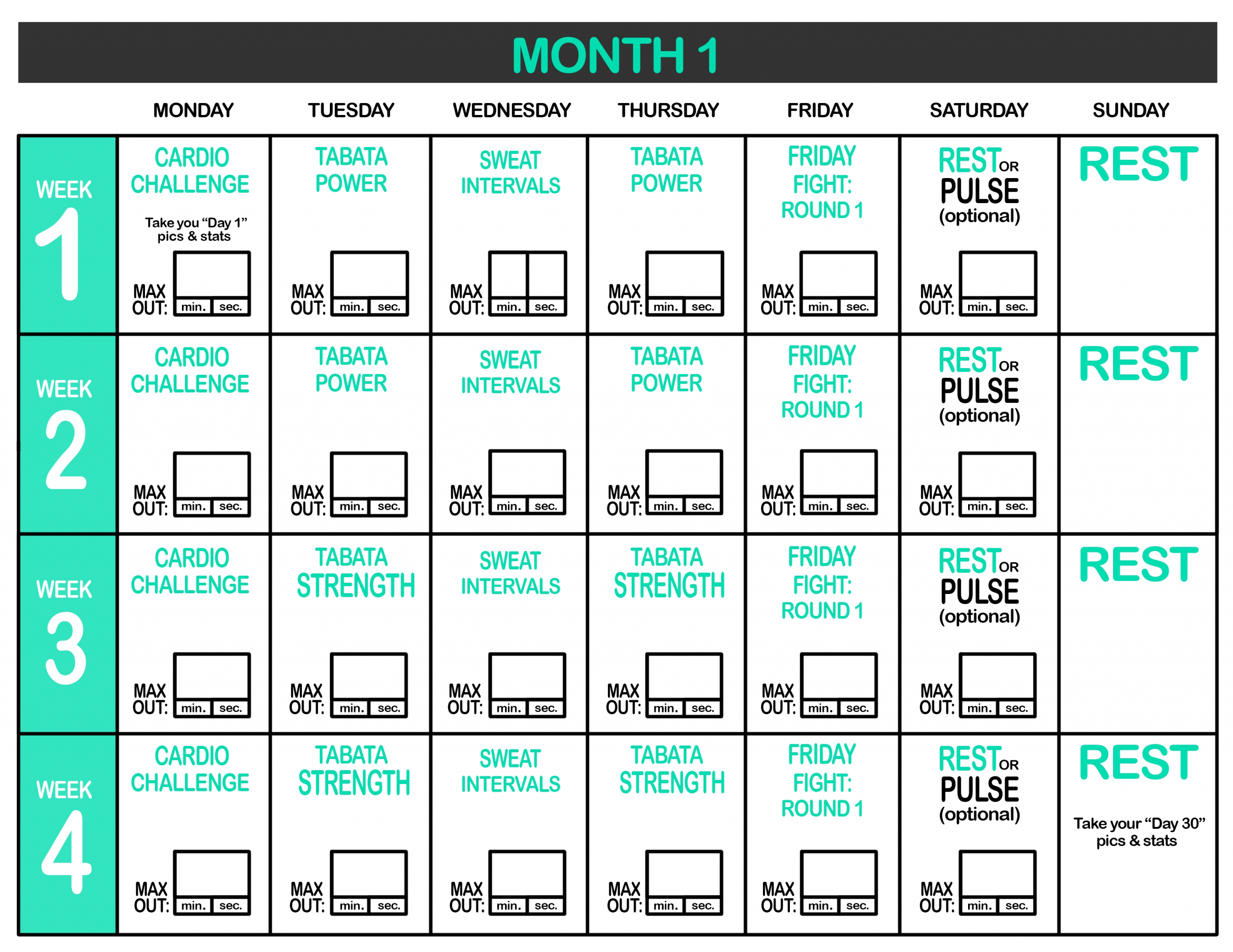 calendar month 1 printable : insanitymax30