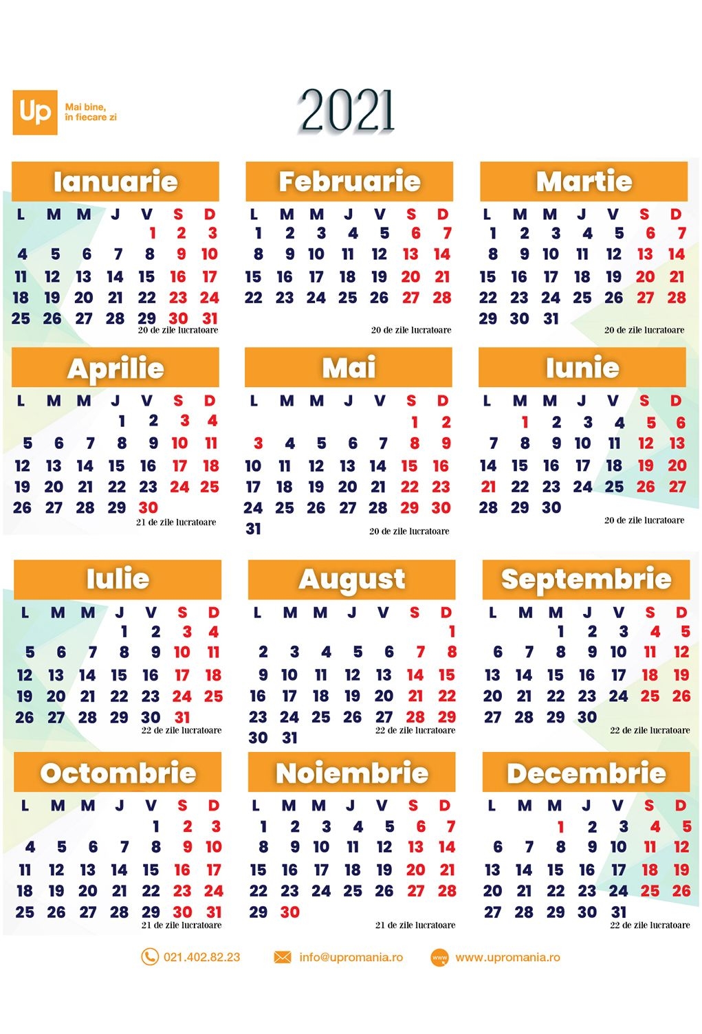 calendar zile lucratoare 2021 | up romania