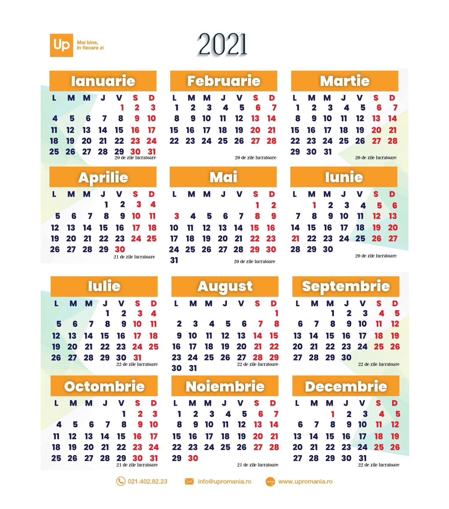 calendar zile lucratoare 2021 | up romania