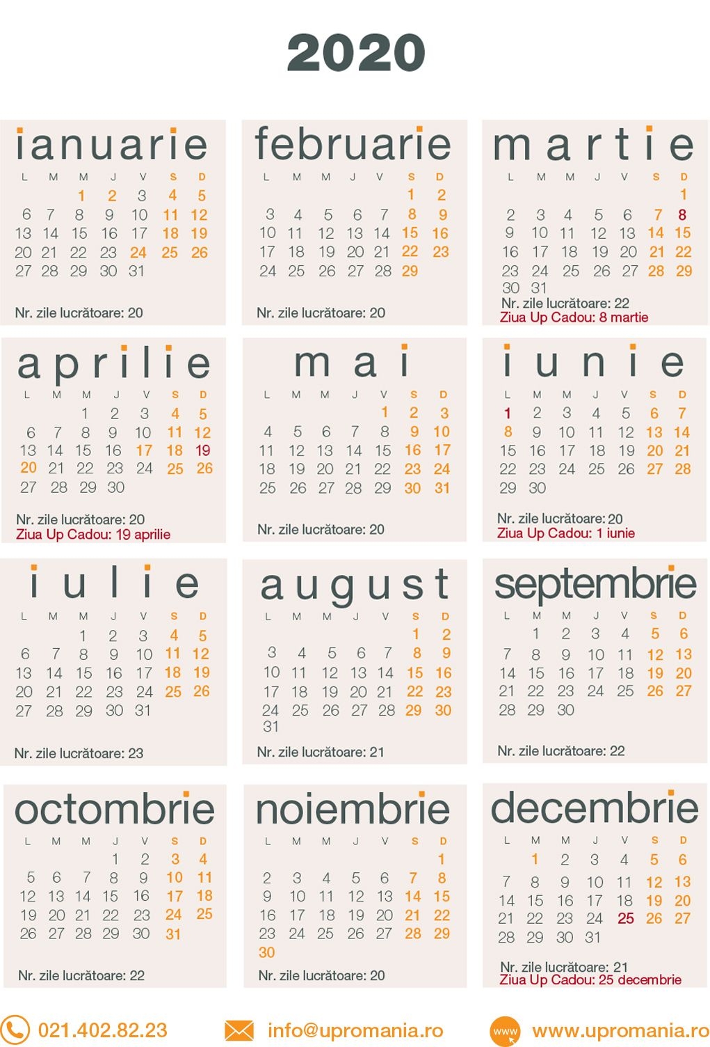 calendar zile lucratoare 2021 | up romania