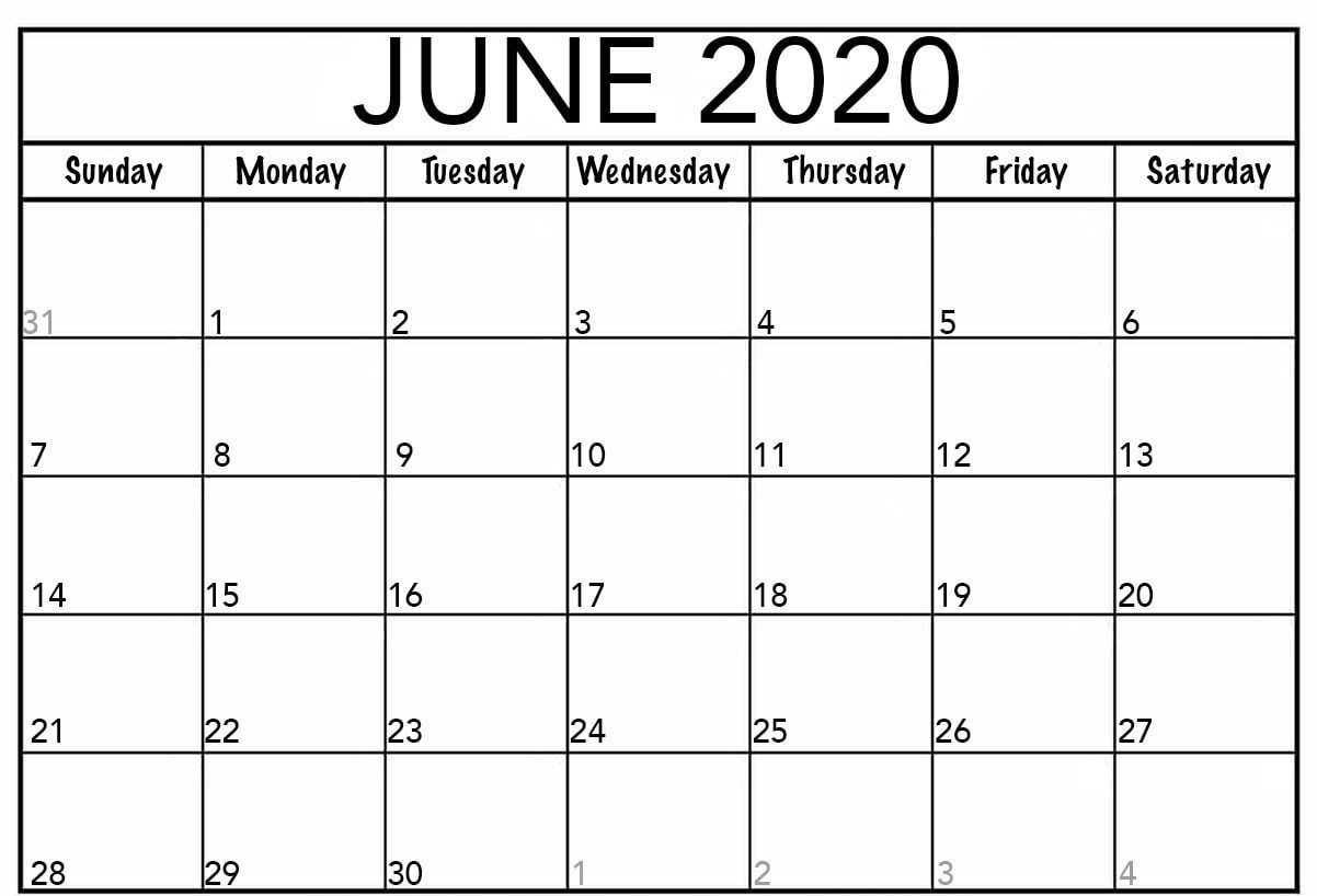 Editable Calendar June 2020 | June Calendar Printable