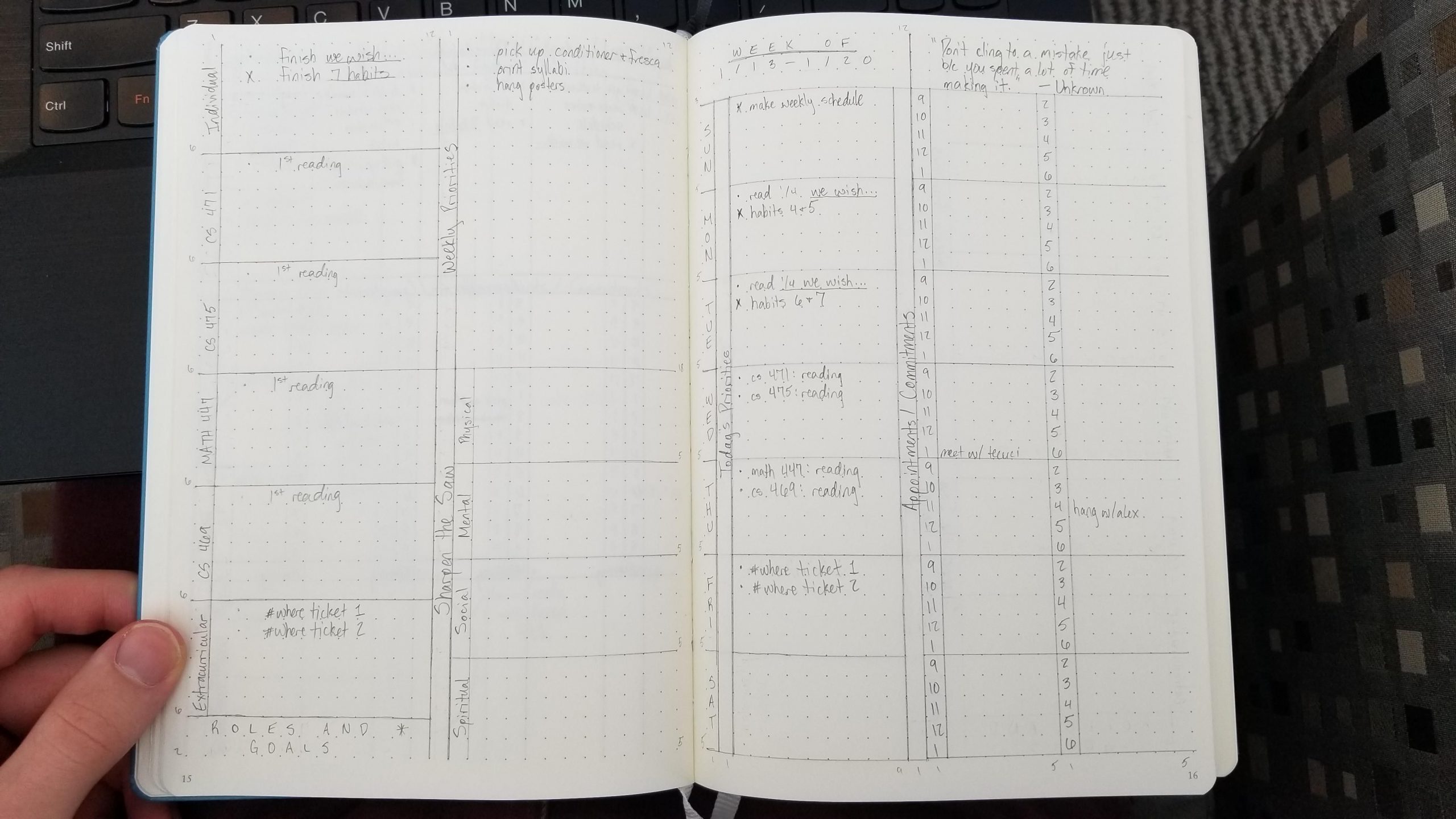 experimenting with a franklin covey inspired weekly planner