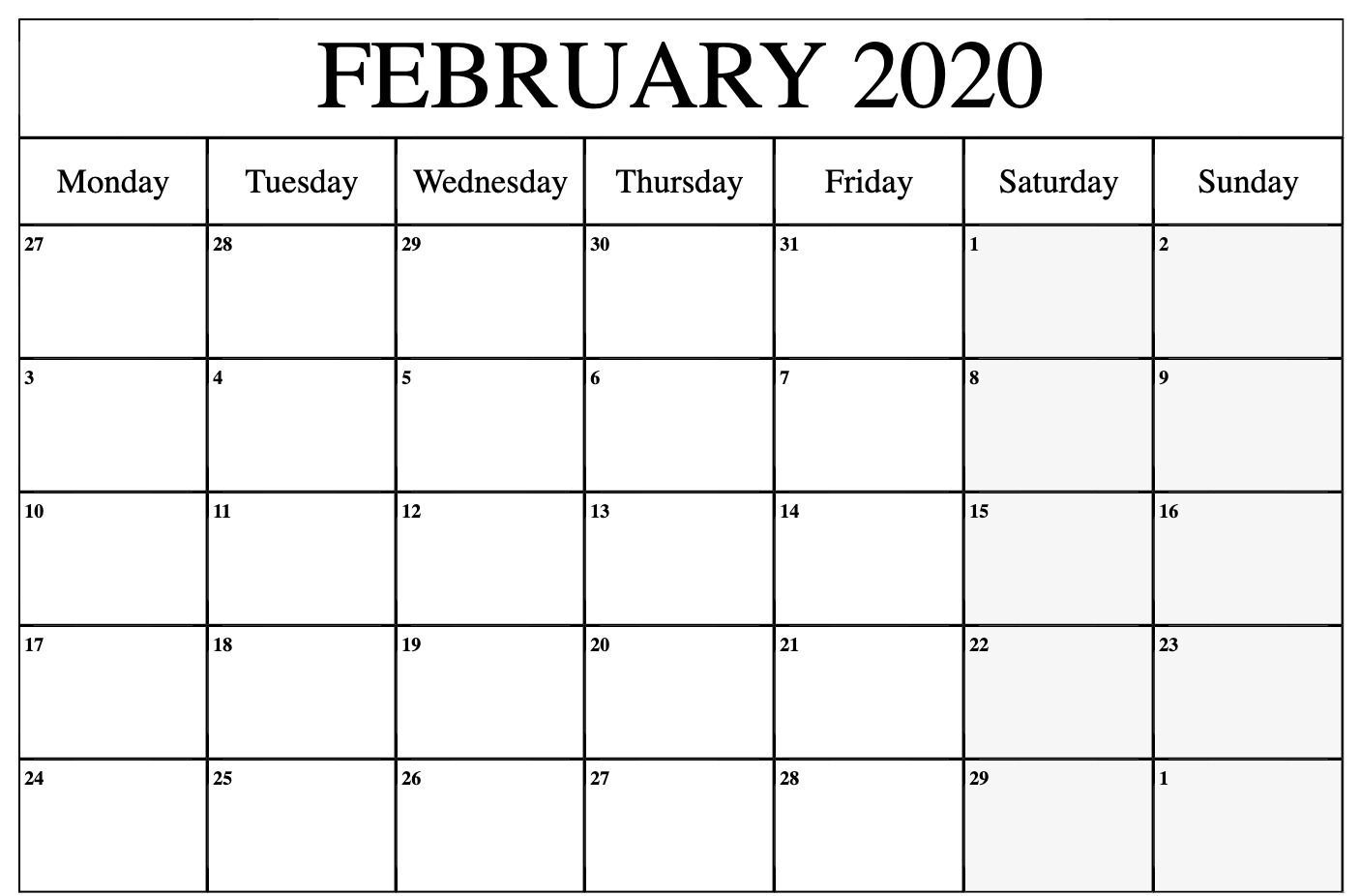 February 2020 Calendar Printable | December Calendar