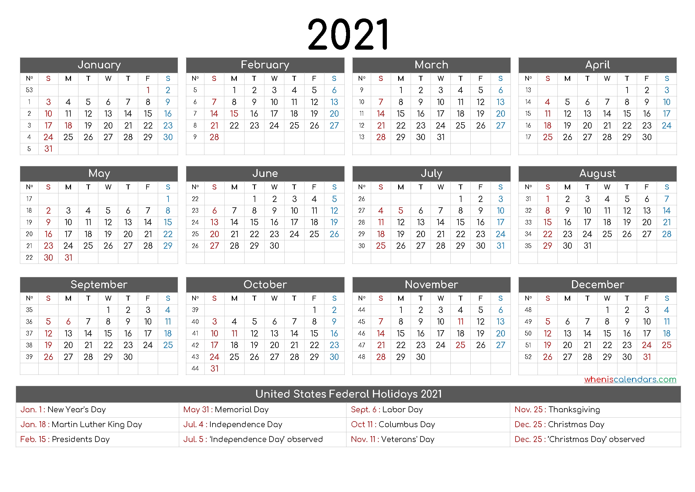 free printable 12 month calendar 2021 12 templates