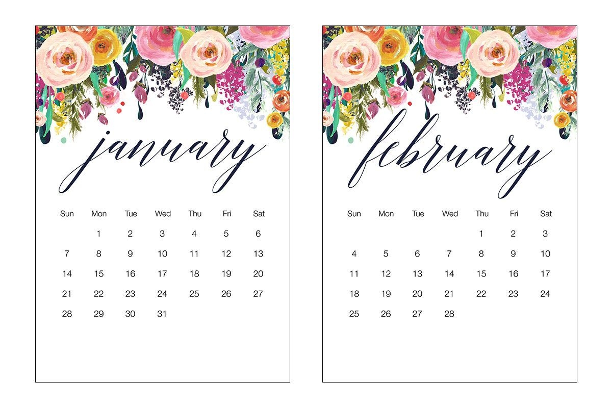 Free Printable 2018 Floral 5×7 Calendar The Cottage Market