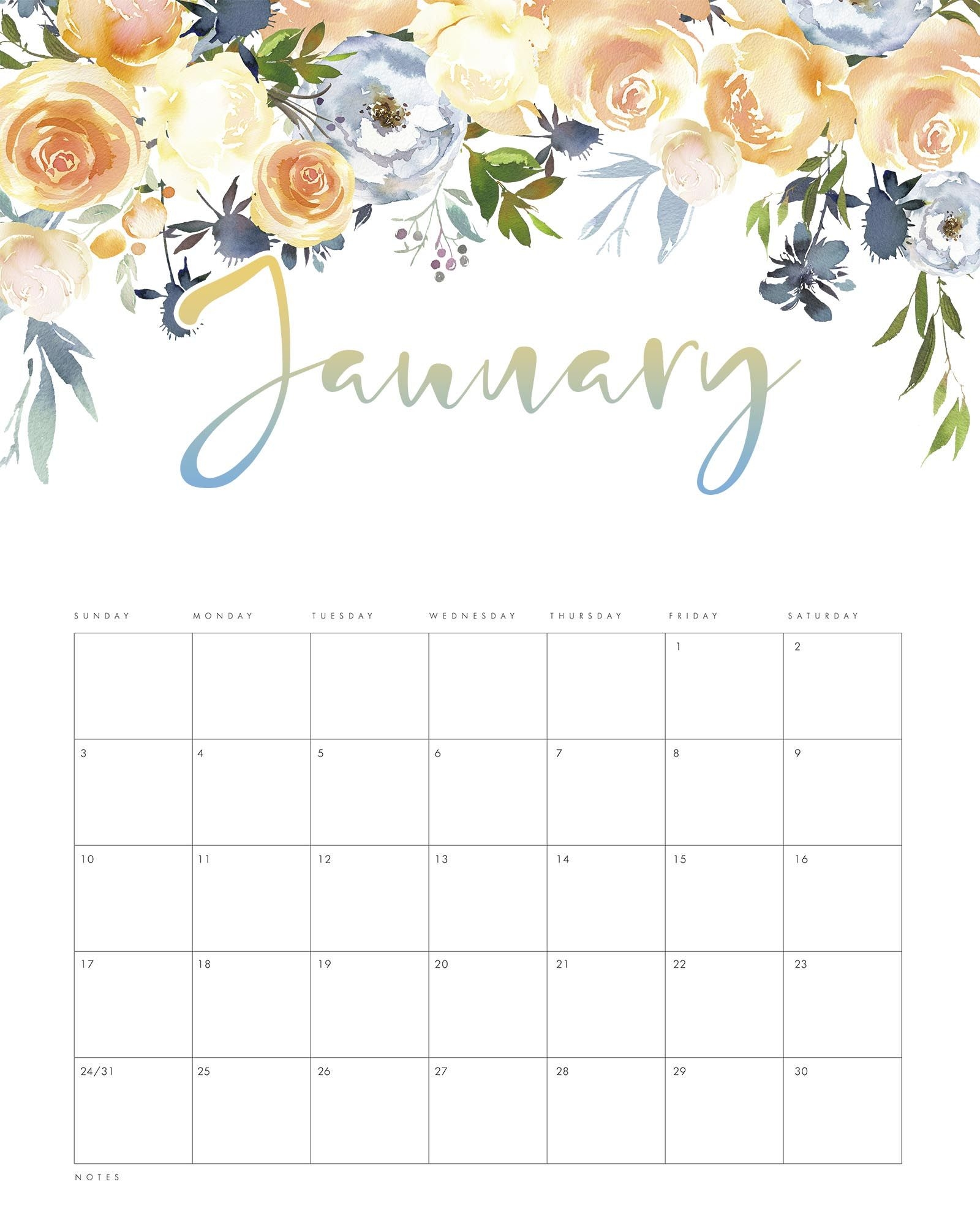 Free Printable 2021 Floral Drop Calendar The Cottage Market