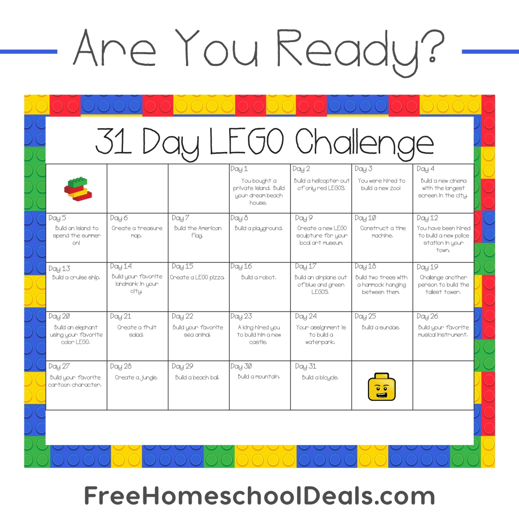 free printable 31 day lego challenge (instant download!)