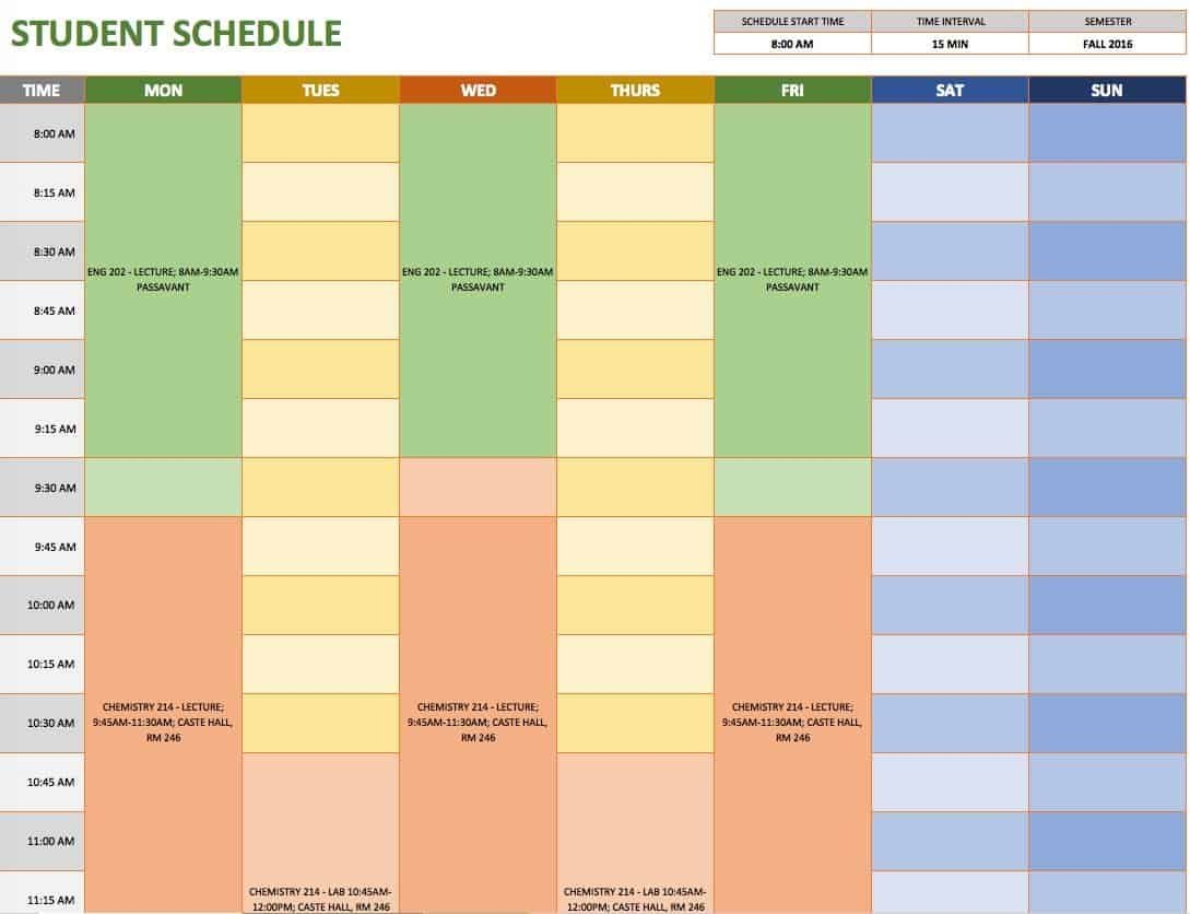 free weekly schedule templates for excel smartsheet