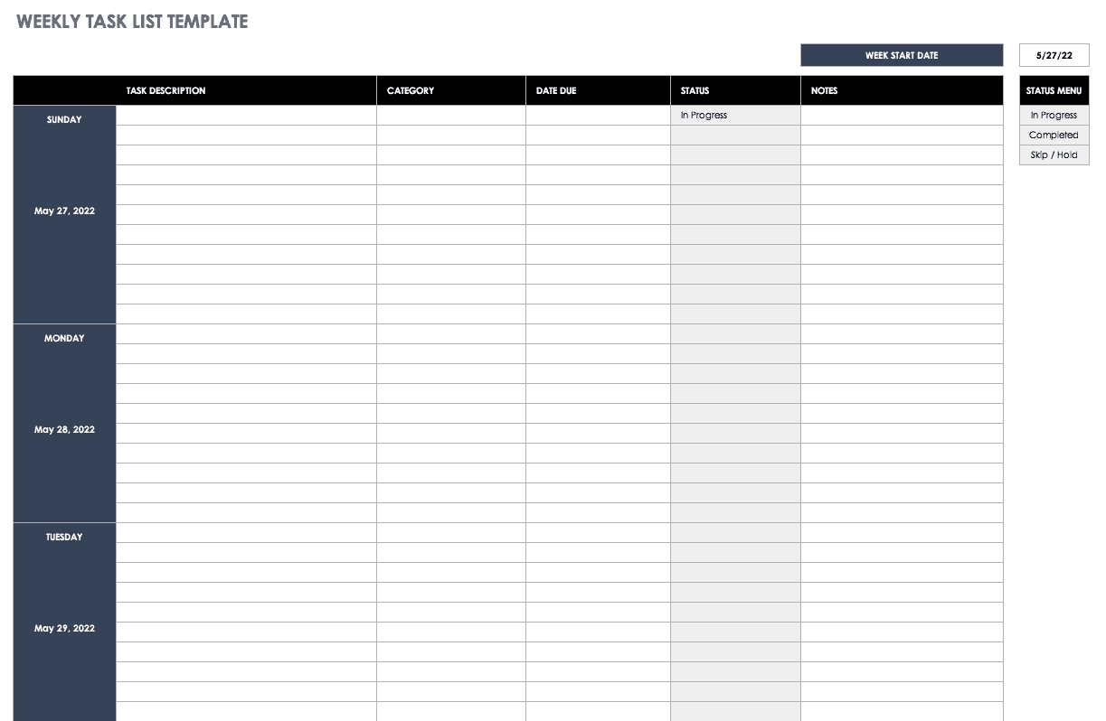 free weekly schedule templates for excel smartsheet