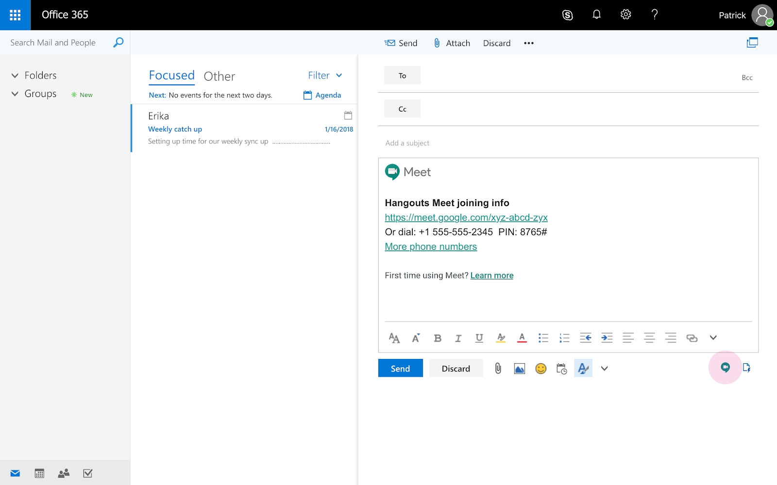 google workspace updates: hangouts meet add in for microsoft