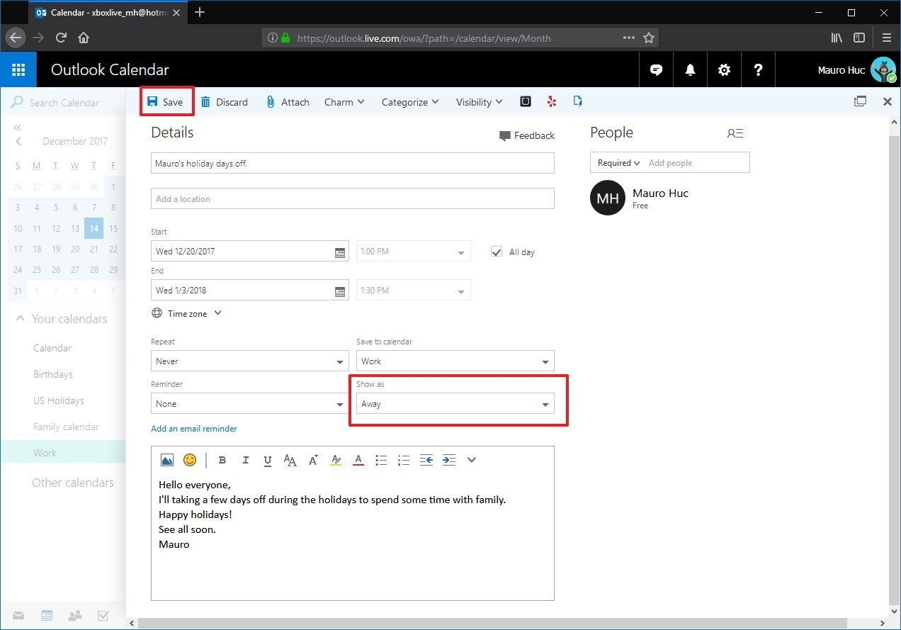 How To Create An Outlook 'out Of Office' Calendar Entry