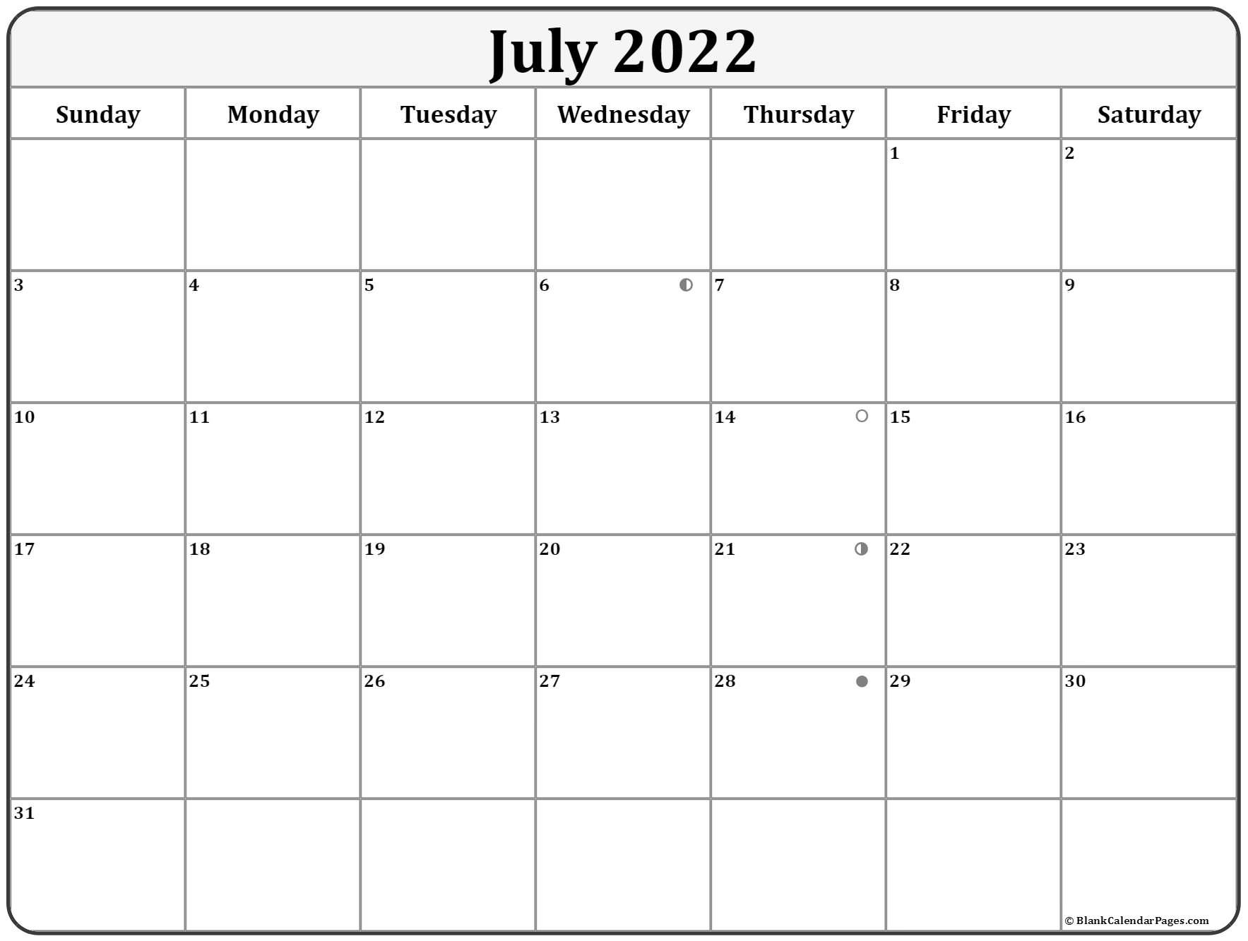 july 2022 lunar calendar | moon phase calendar