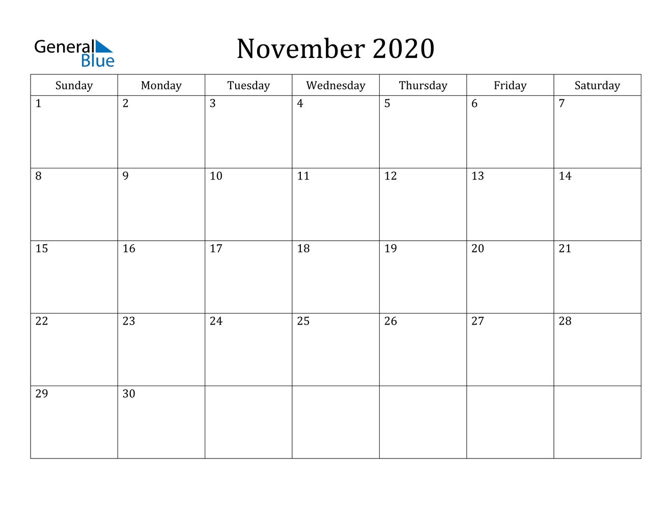 November 2020 Calendar Pdf Word Excel