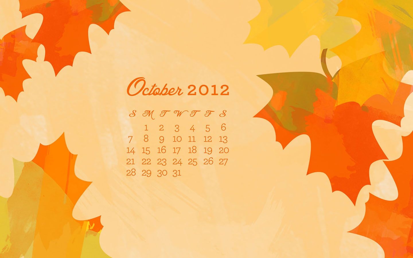 October 2012 Desktop, Iphone & Ipad Calendar Wallpaper