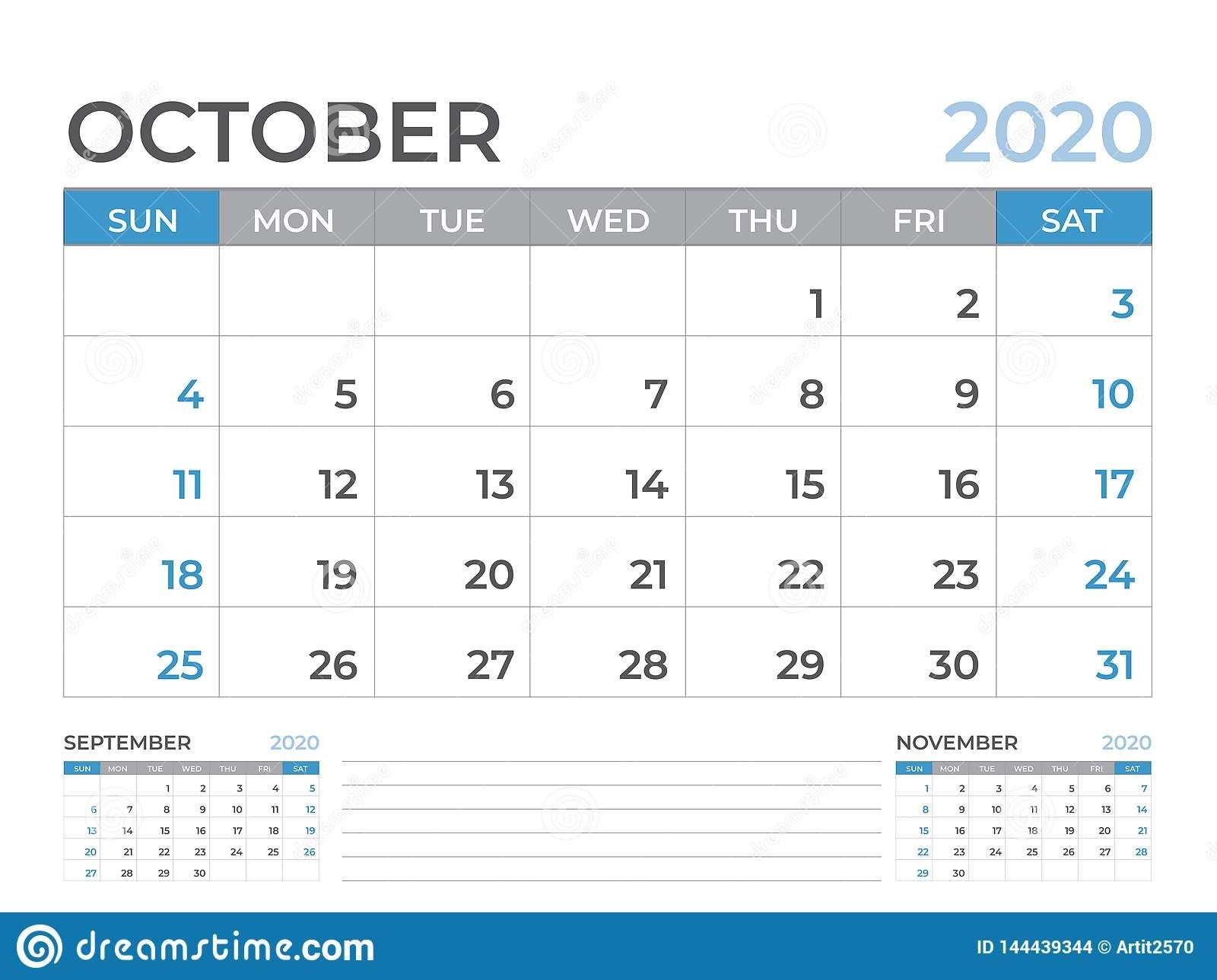 october 2020 calendar template, desk calendar layout size 8