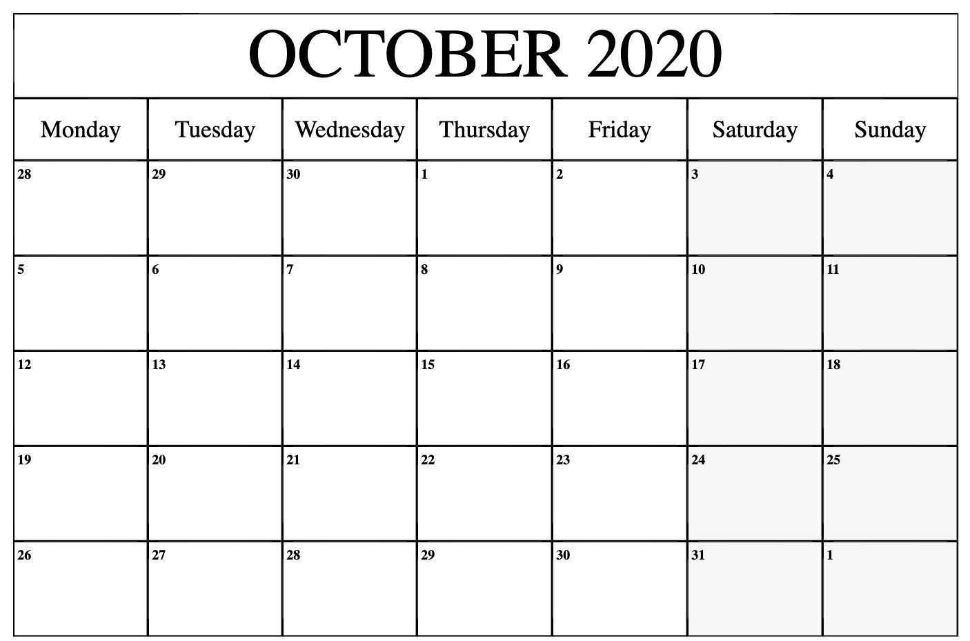 october 2020 editable calendar | printable calendar word