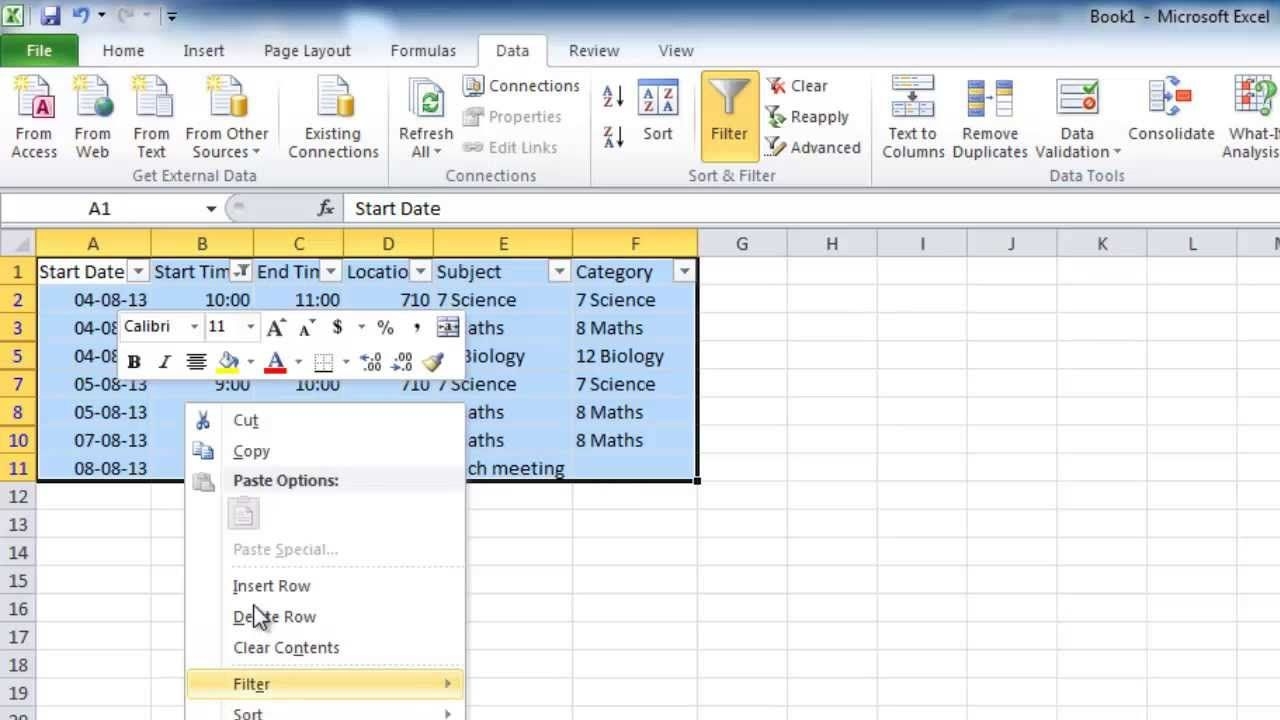 outlook: import a schedule from excel into outlook calendar