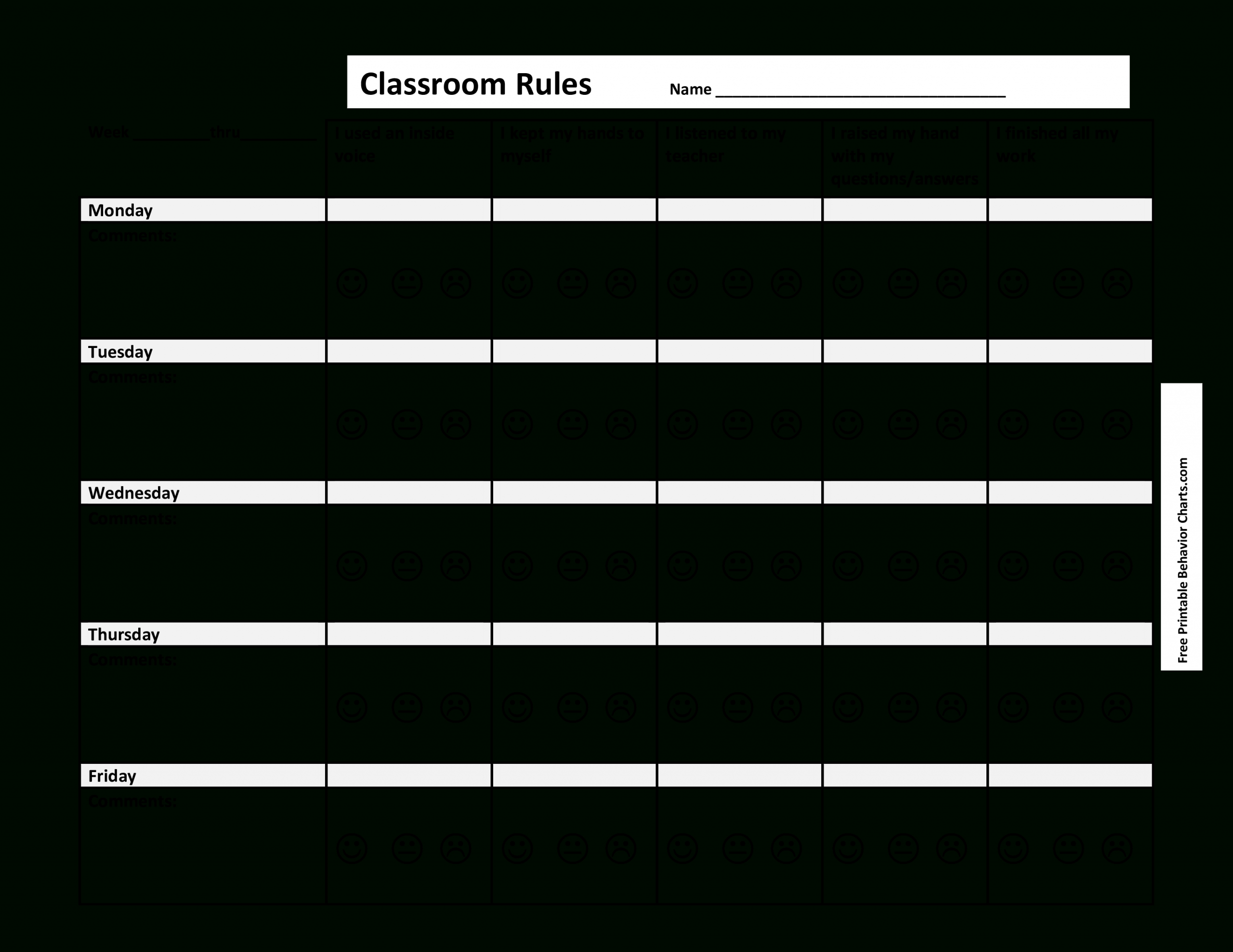 printable classroom behavior chart template | templates at