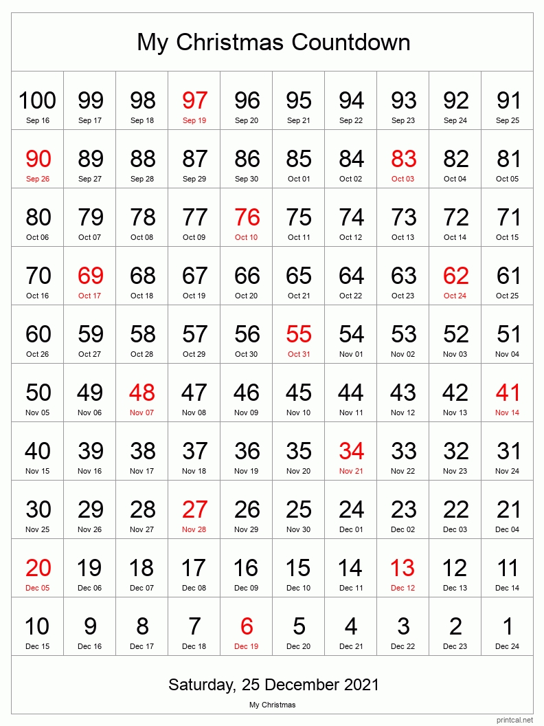 Printable Countdown Calendar