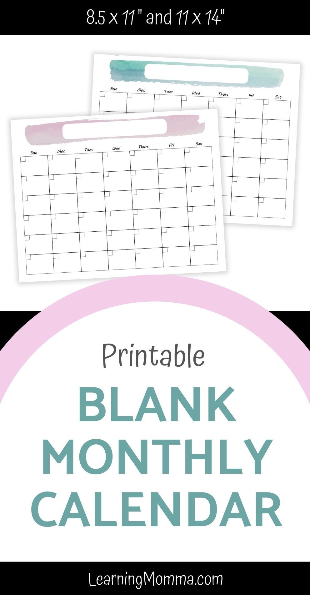 printable monthly calendar 8 5x11&quot; or 11x14&quot; with