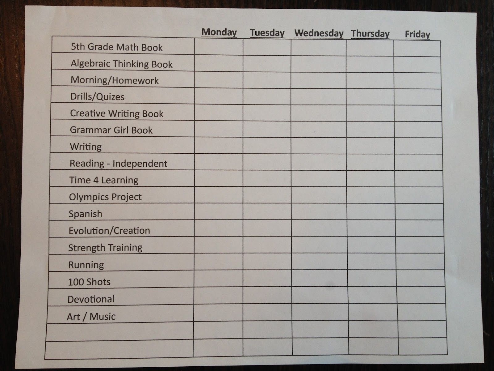 schedule for the day in 15 min increments | daily calendar