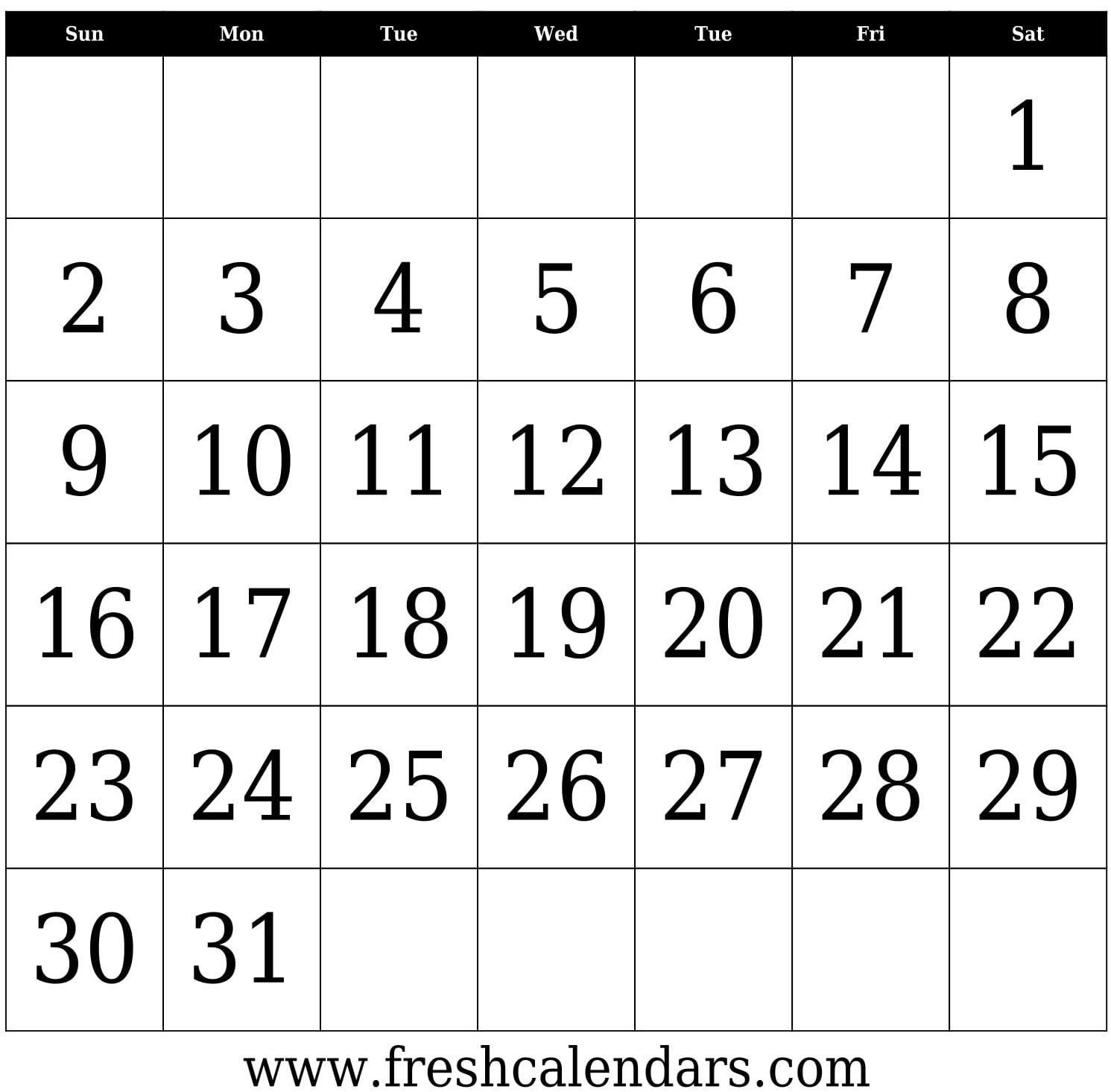 The 31 Day Calendar Printable | Printable Blank Calendar