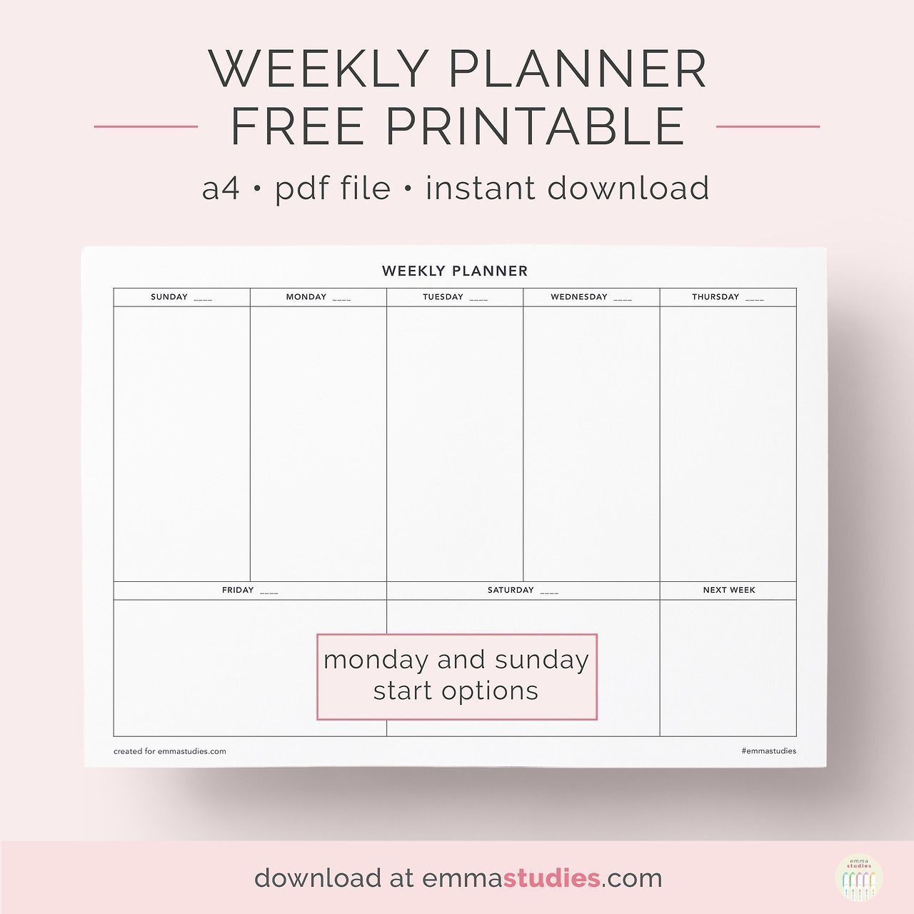 Undated Weekly Planner Free Printablea Simple Printable For