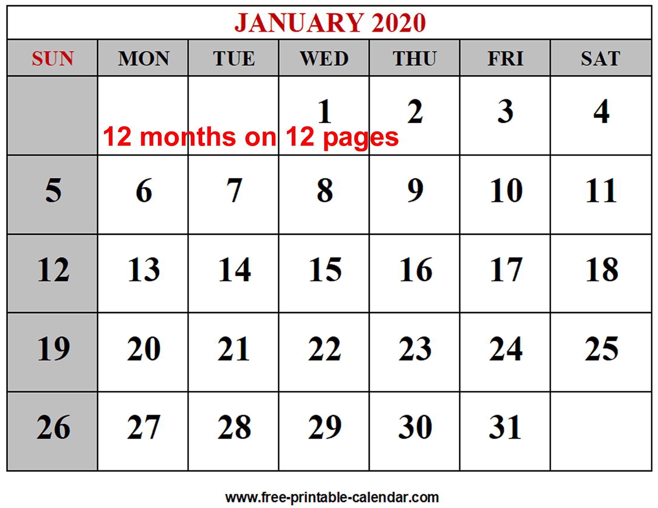 year 2020 calendar templates free printable calendar