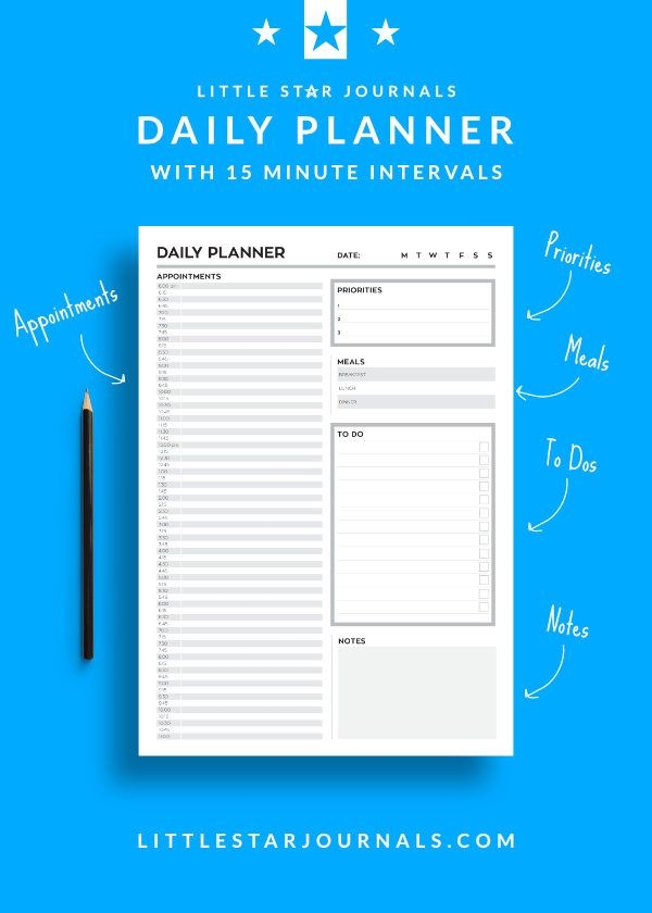 1 free printable daily planner 15 minute intervals