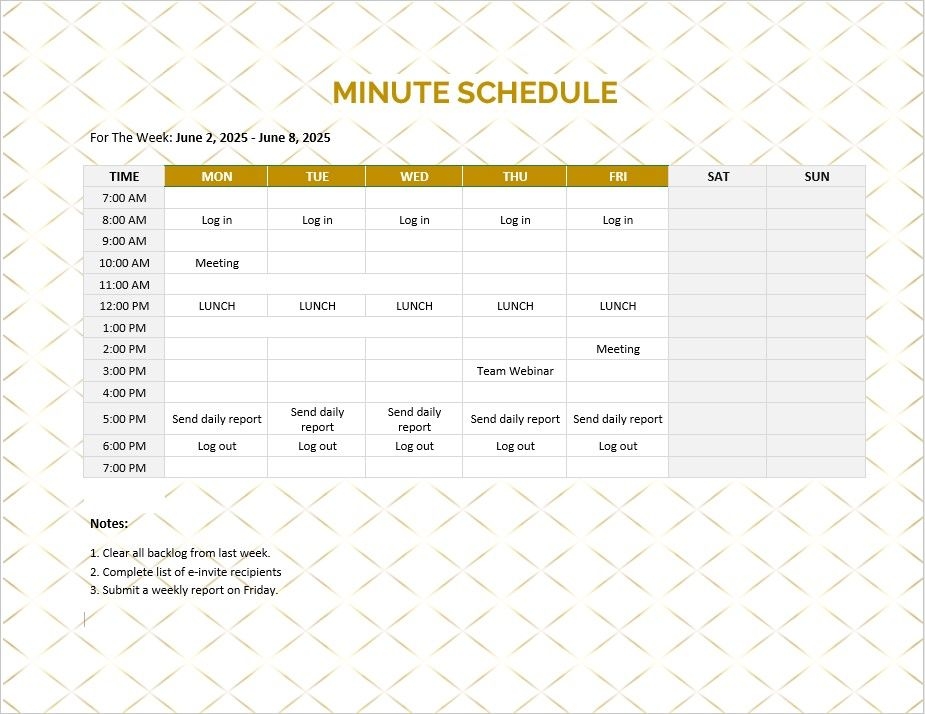 10 minute schedule template sample | template business