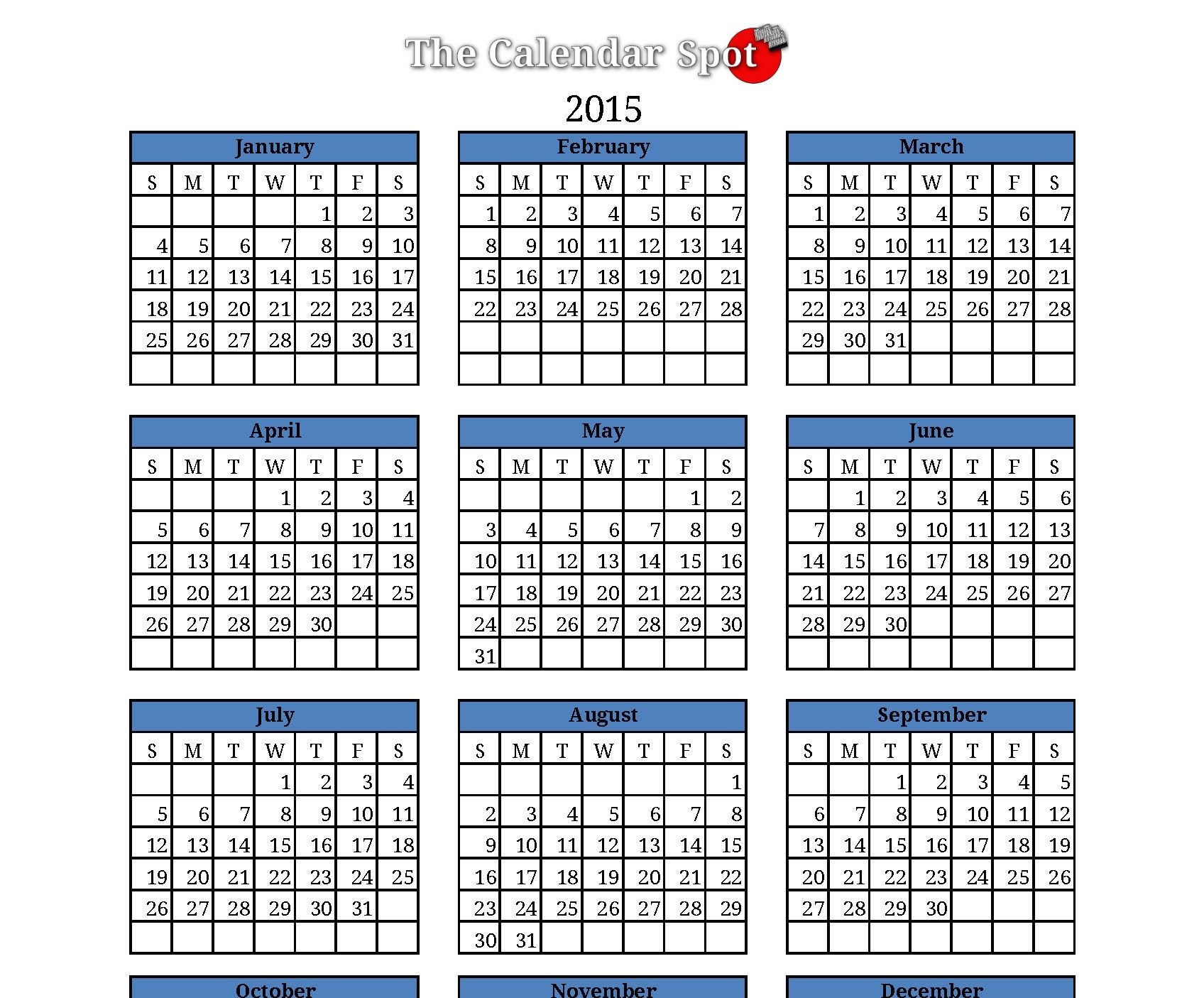 12 2015 Yearly Calendar Template Images 2015 Calendar