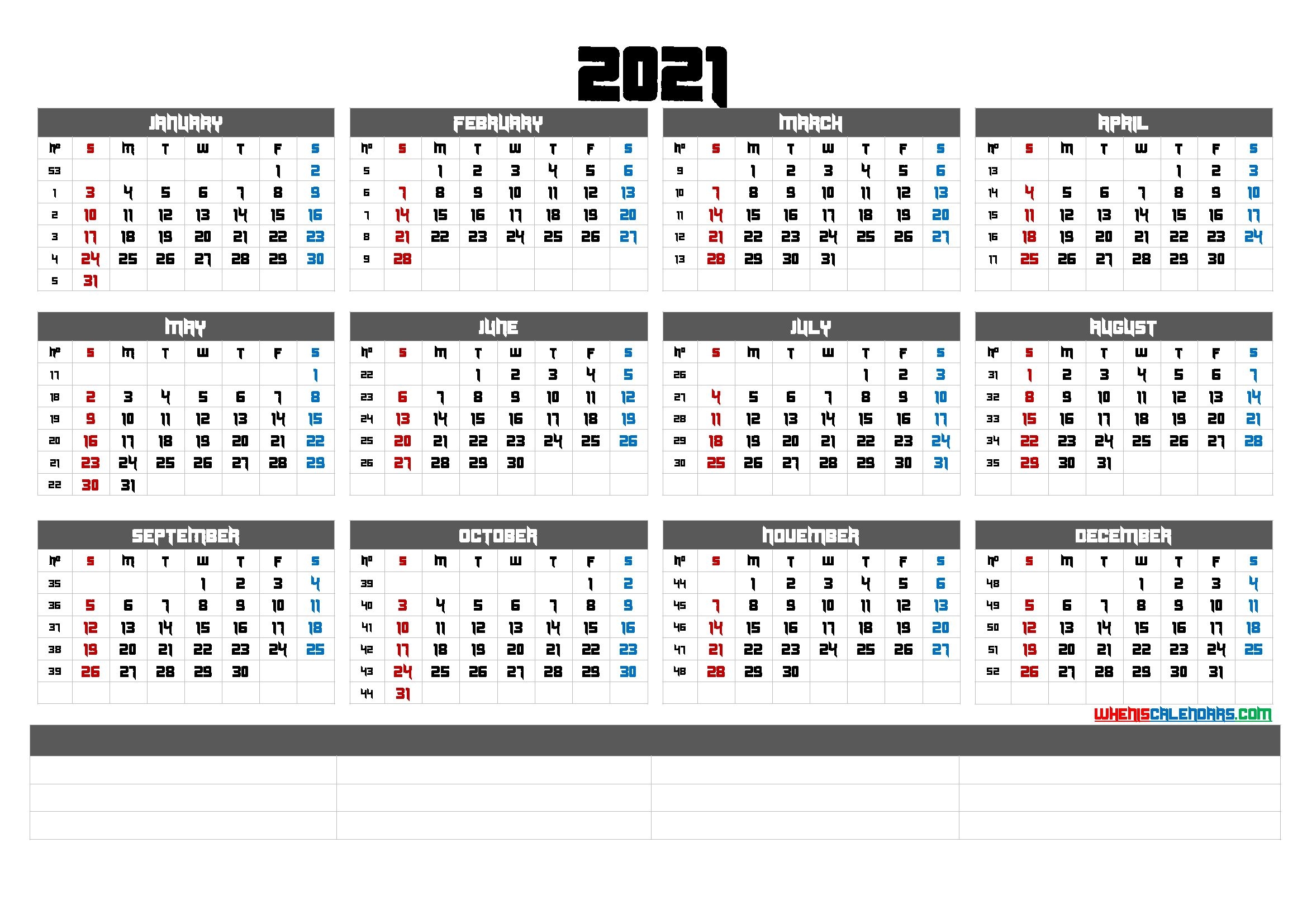 12 Month Calendar Printable 2021 (6 Templates)