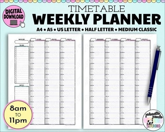 15 minute increment weekly schedule | ten free printable