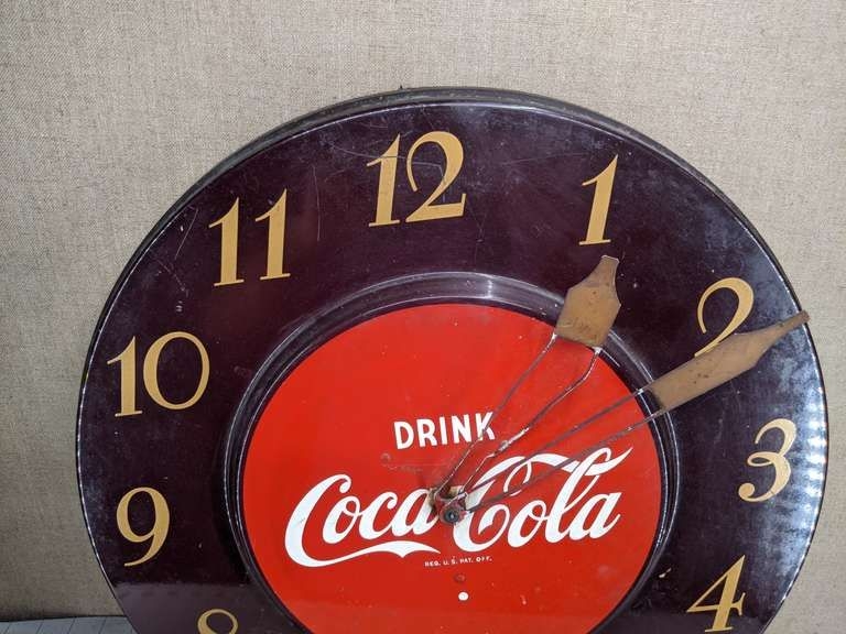 18" Coca Cola Clock With Ge Telechron Movement Note: Bent