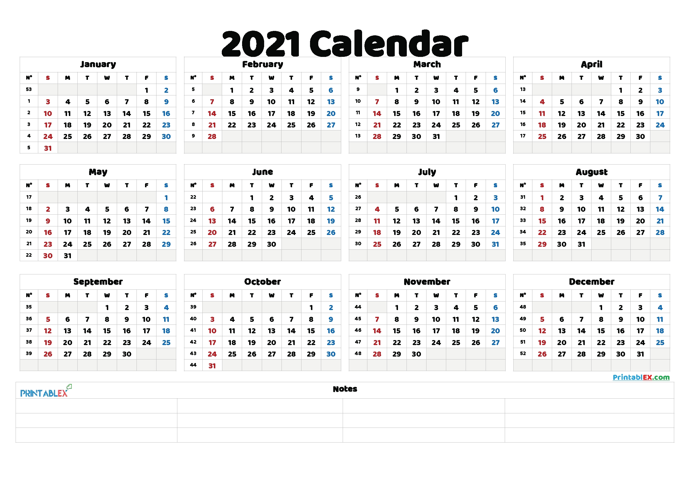 20 Calendar 2021week Number Free Download Printable