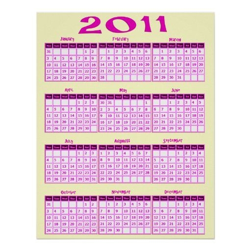 2011 Year At A Glance Calendar Poster Print | Zazzle