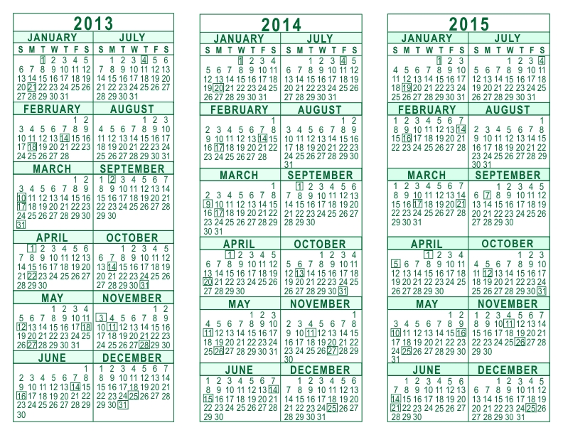 2013 2014 2015 3 year calendar