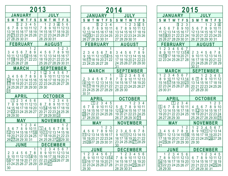 2013 2014 2015 3 Year Calendar