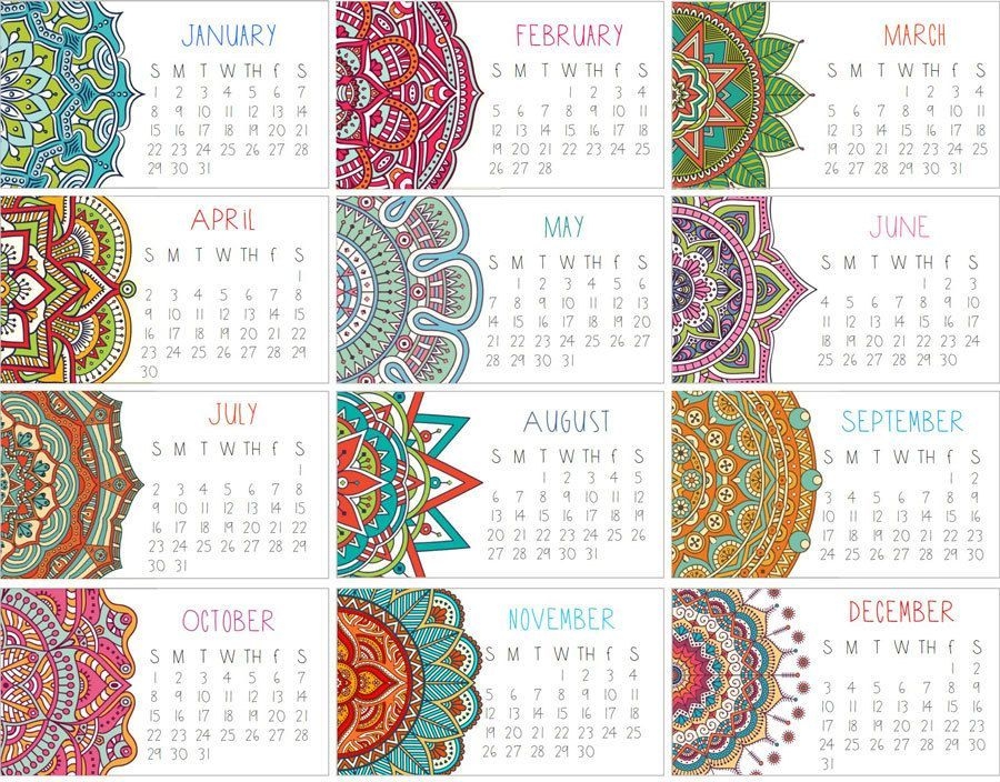 2017 Calendar Set Of Two Mandala Mini Calendar Business