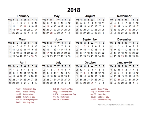 2018 accounting period calendar 4 4 5 free printable