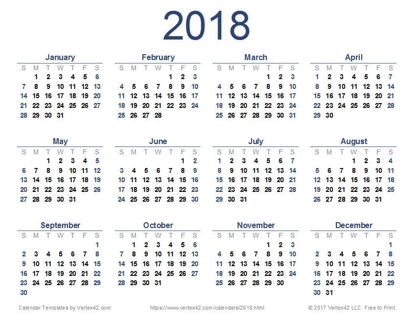 2018 Calendar Templates, Images And Pdfs