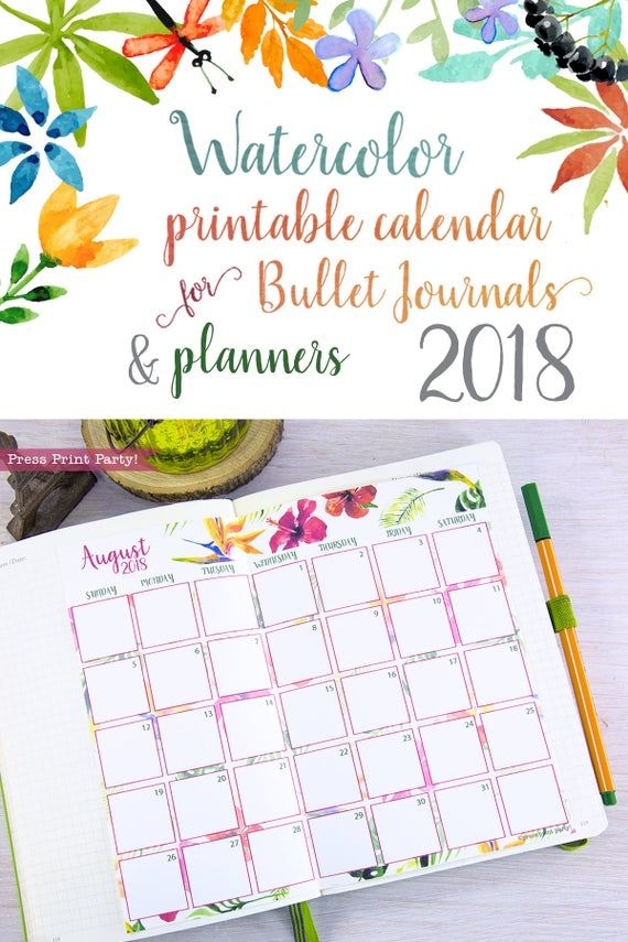 2018 Monthly Calendar For Bullet Journals And Planners