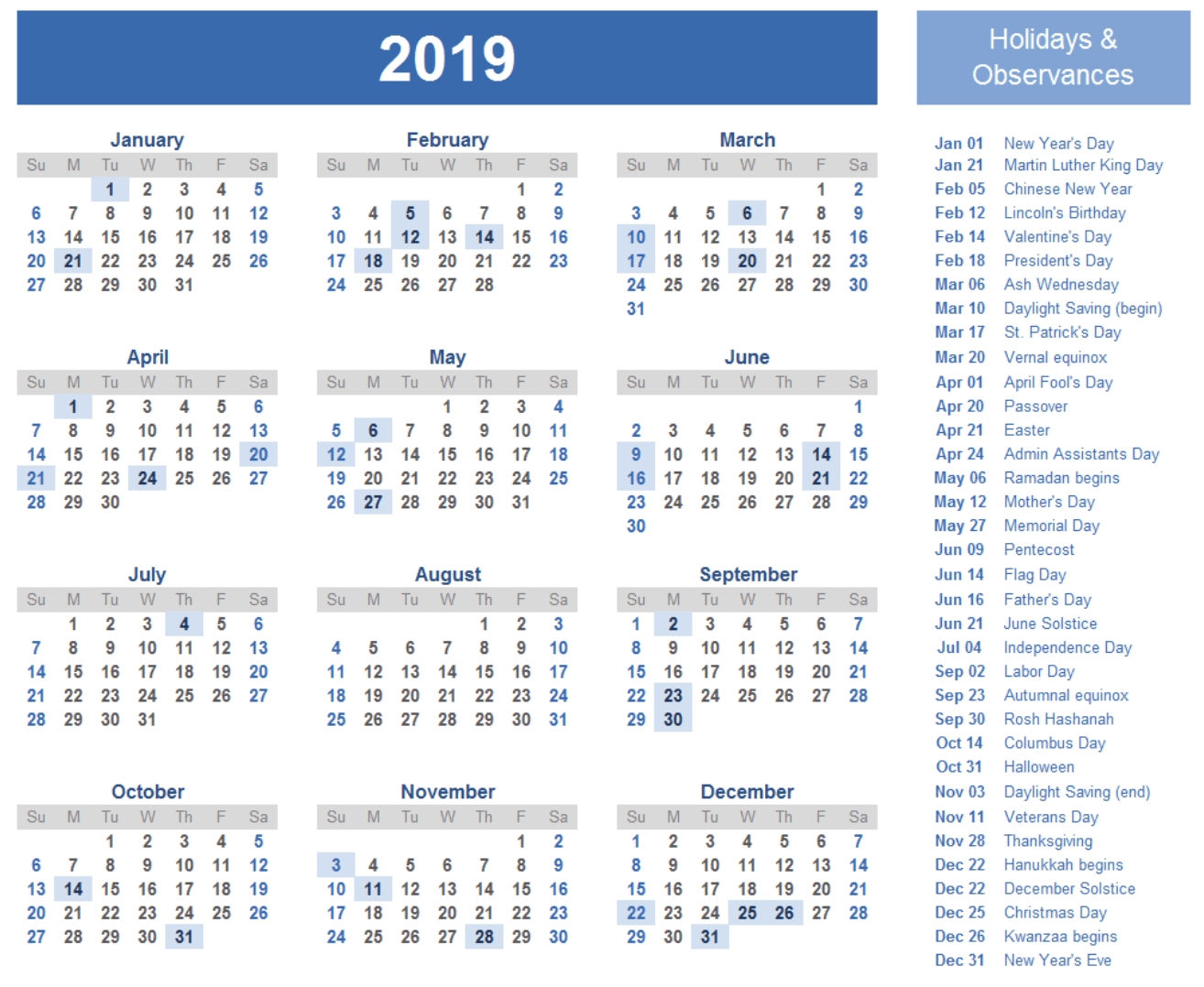 2019 calendar amazonaws