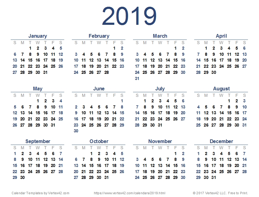 2019 Calendar Templates And Images