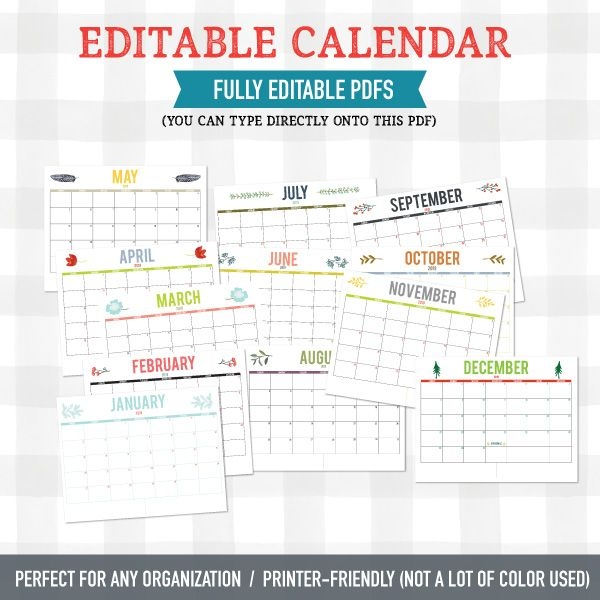 2019 Editable Calendar Any Organization (pdf Download