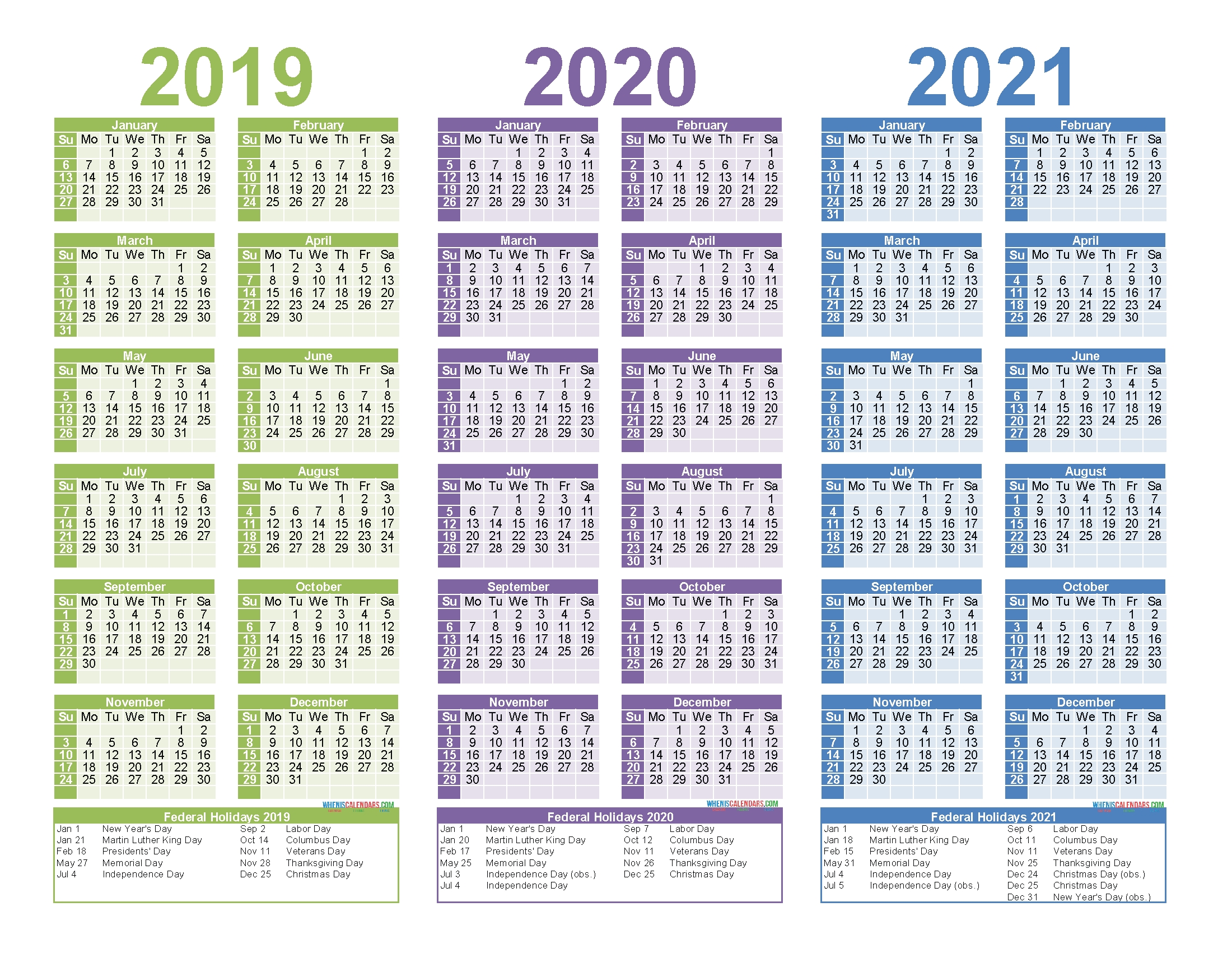 2019 to 2021 3 year calendar printable free pdf, word