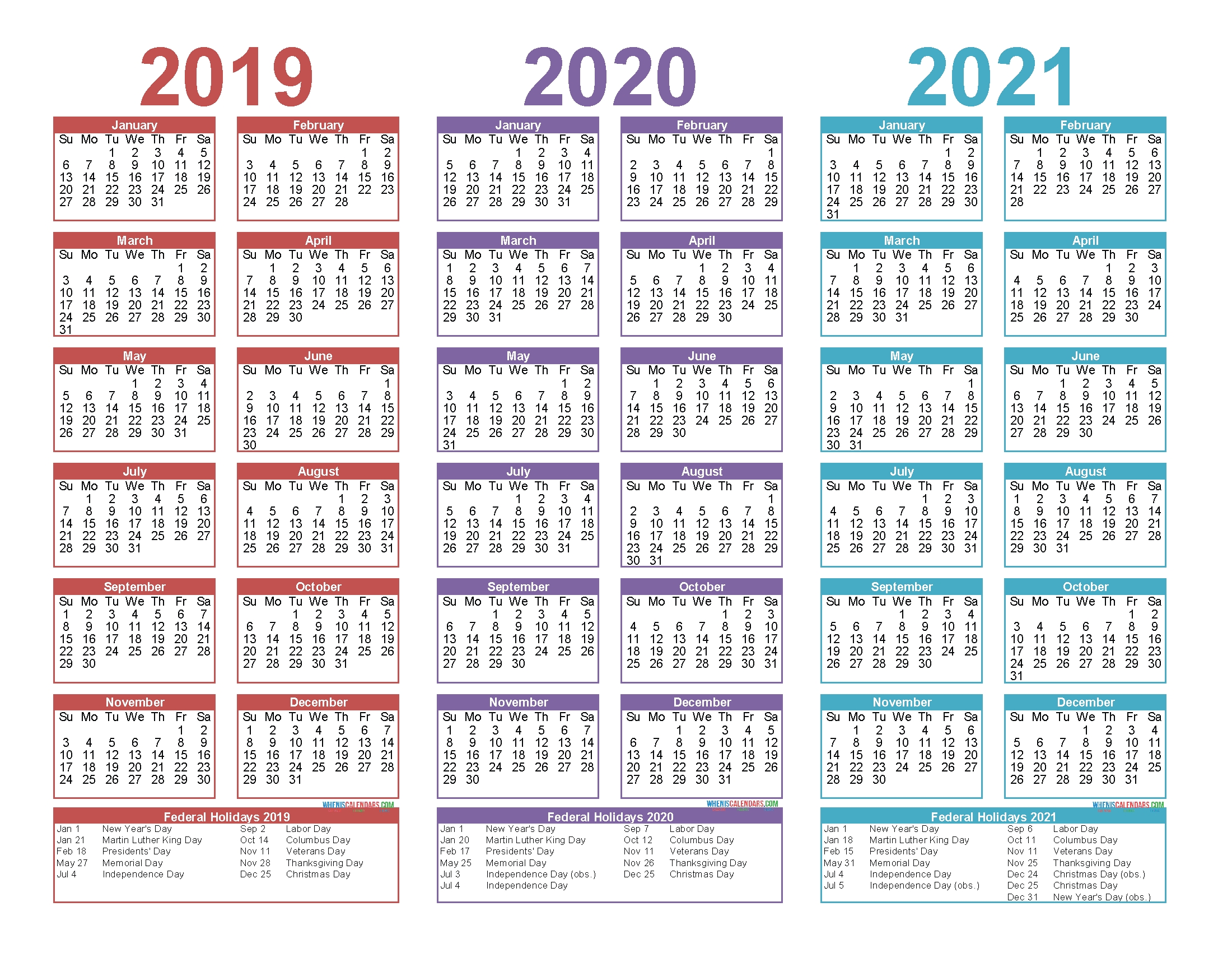 2019 To 2021 Free Calendar Template 3 Year Calendar