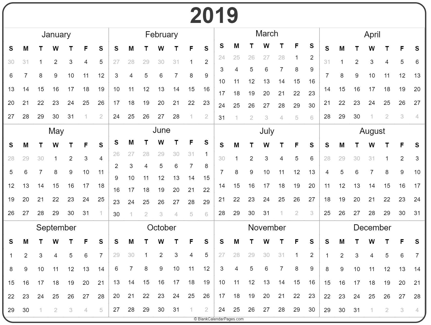 2019 year calendar | yearly printable