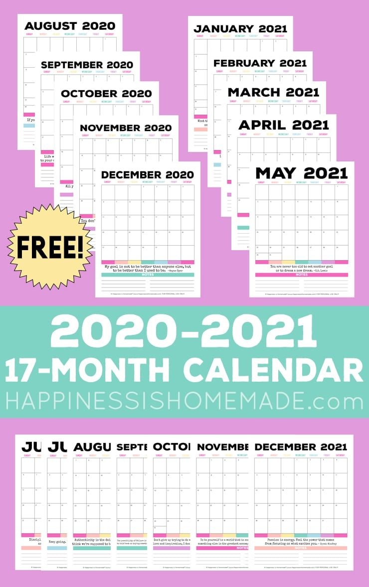 2020 2021 free printable monthly calendar happiness is